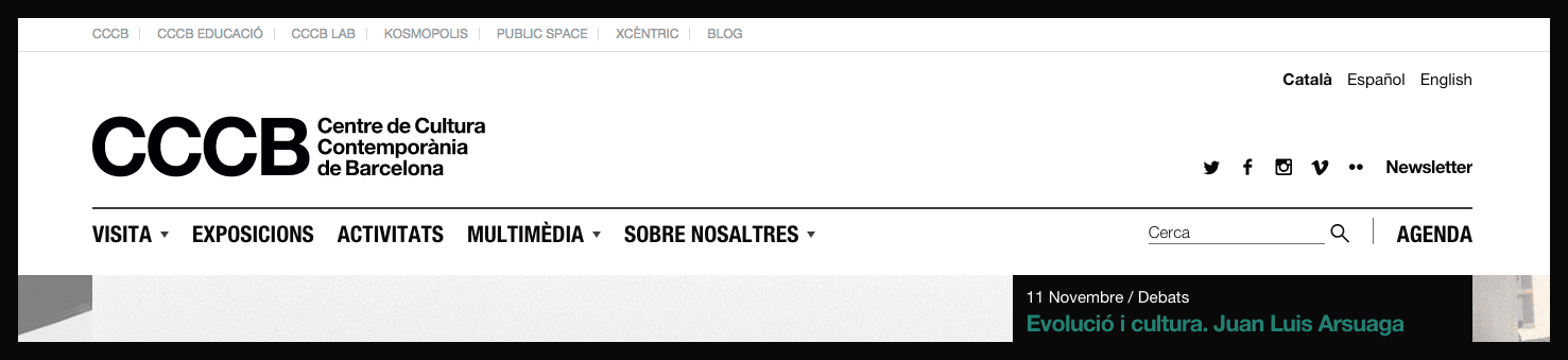 Centre de Cultura Contemporània de Barcelona — CCCB (disseny gràfic, art i cultura, sector públic, web), per DOMO-A | Direcció d’art i disseny gràfic, Barcelona